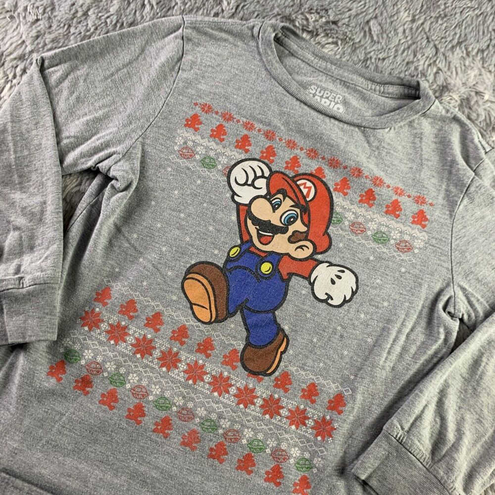 Super Mario Shirt Youth Extra Small Gray Red Blue Green Christmas Winter Holiday